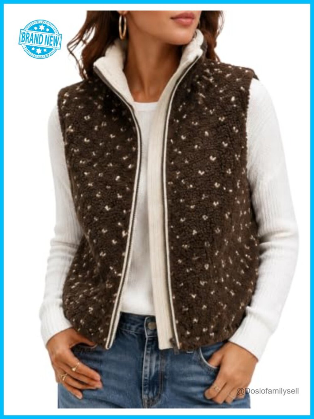 Sherpa Fleece Vest Faux-Sherpa Sleeveless Zip Jacket Casual Fall
